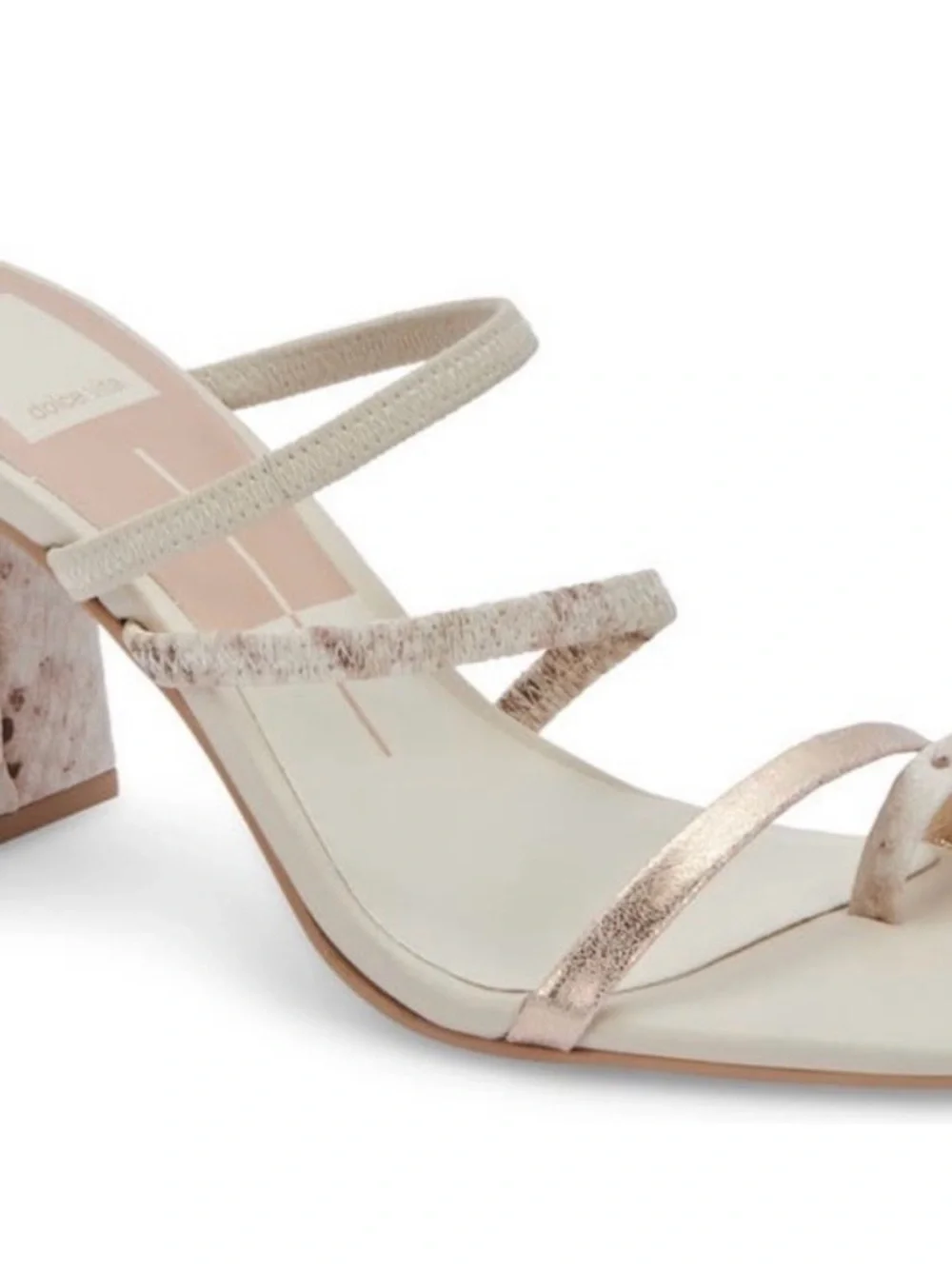 Dolce Vita Prisma- Strappy Metallic Cream Block Heel Sandals - 8